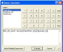 Raster calculator: mosaic DipaLake_r and reclassified OmoRiver_r